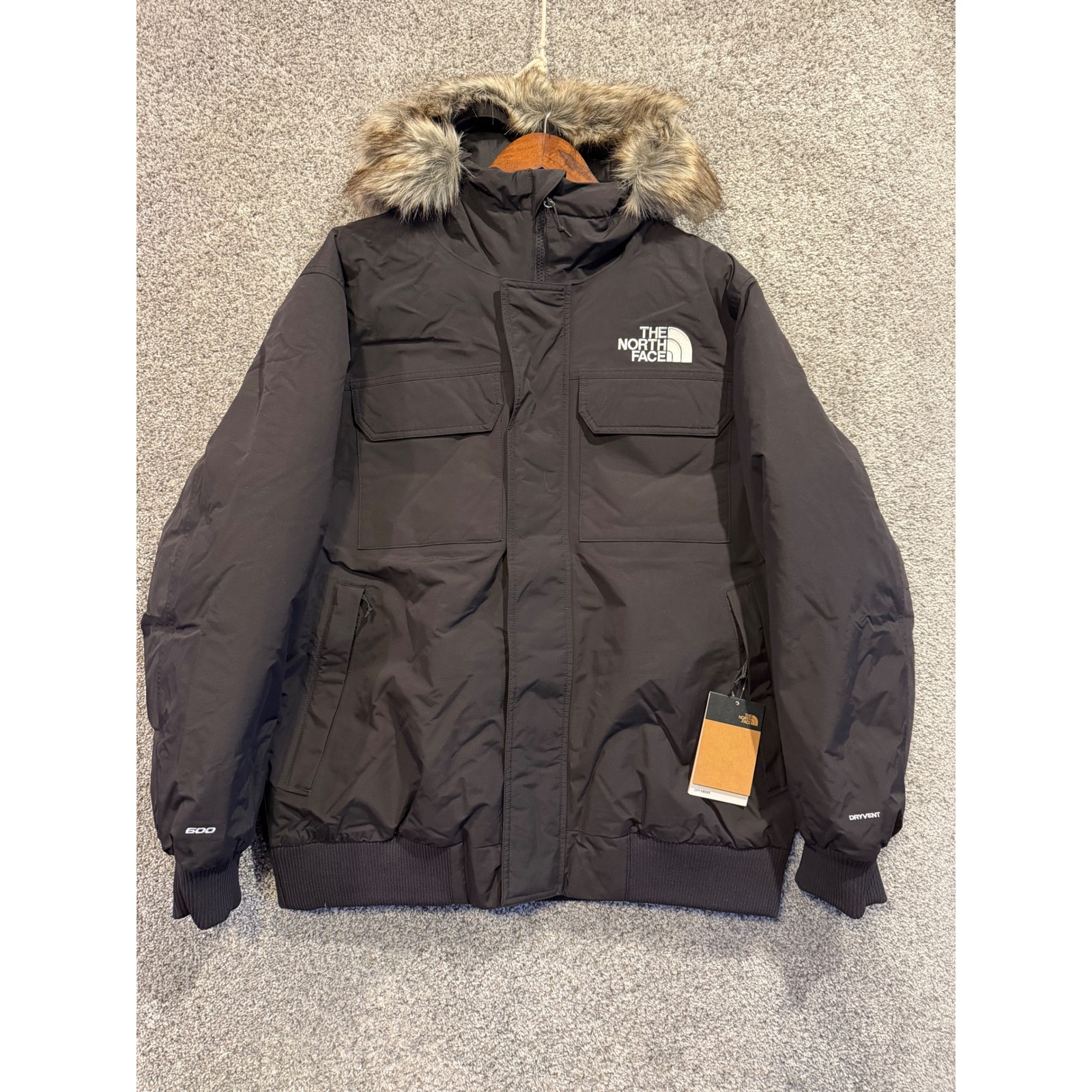 The North Face Mcmurdo Bomber Jacket Men Xl Black 600 Fill Dryvent Faux Fur Hood